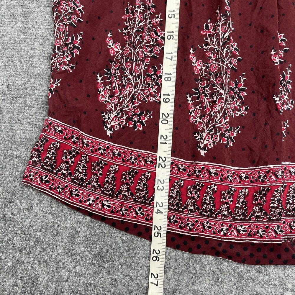 Madewell Silk Garden Top Size Large Maroon Lassi Flower Cap Sleeve Pleated - Picture 7 of 8